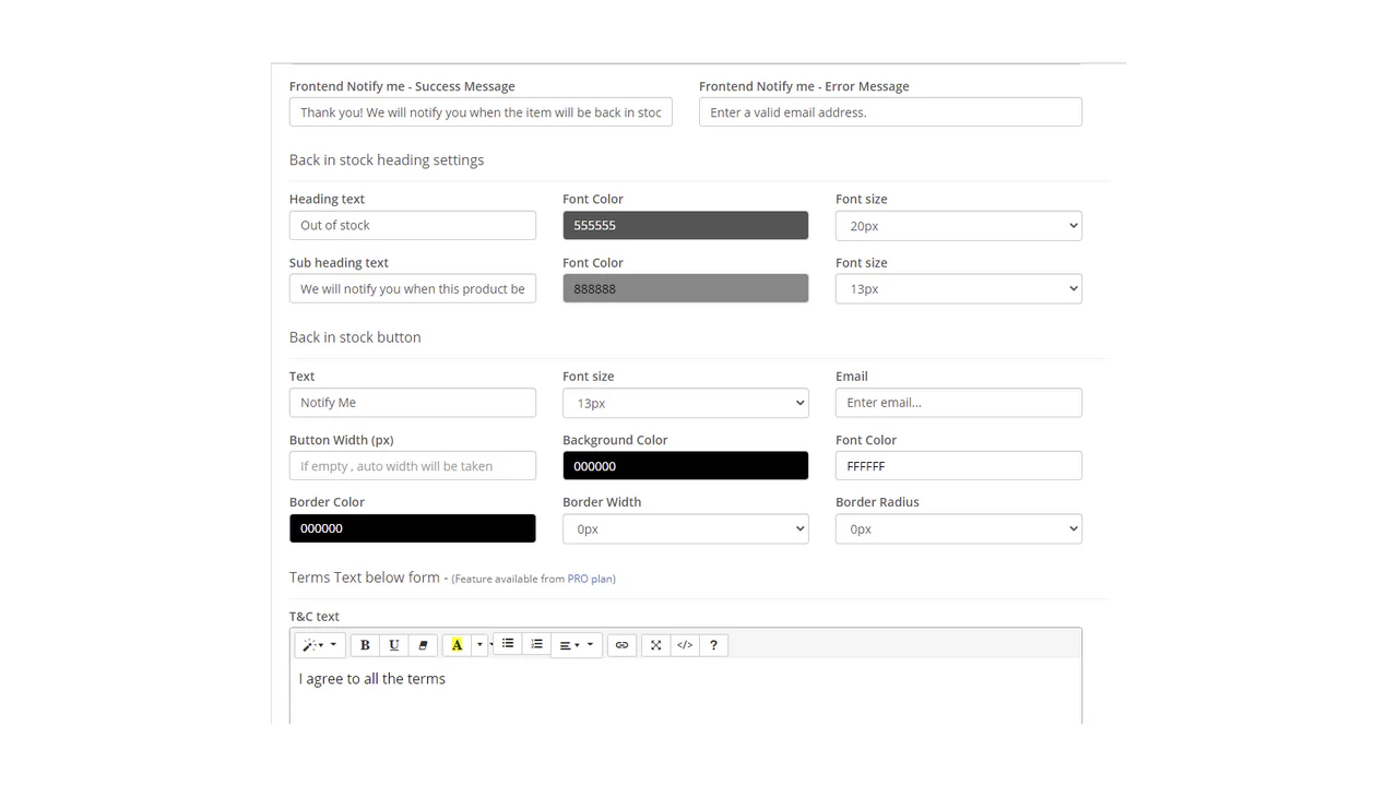 Zooomy Back in-stock Settings