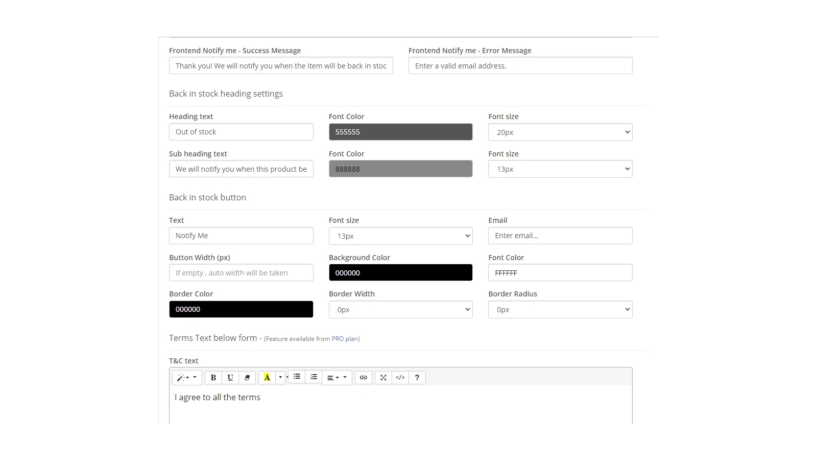 Zooomy Volta ao estoque Configurações