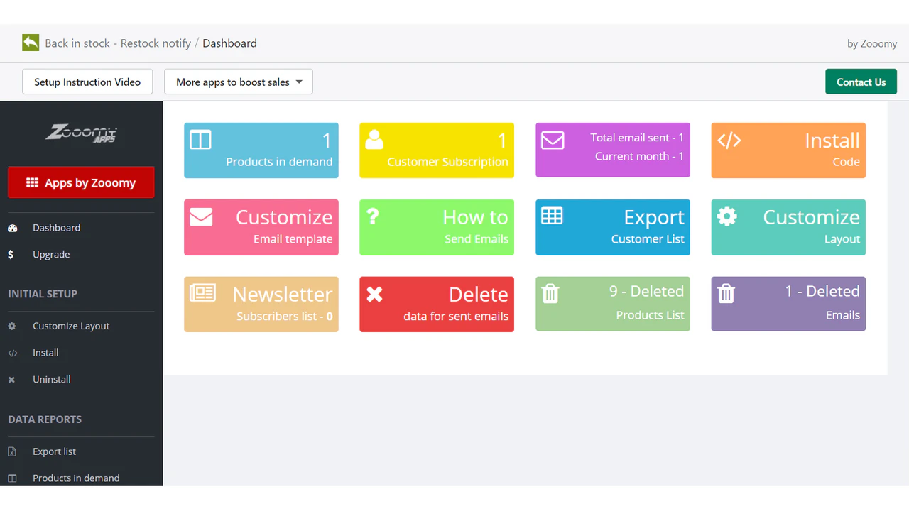 Zooomy Terug op voorraad Dashboard