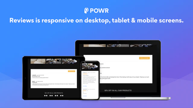 Produktanmeldelser er responsive på mobil, desktop og tablet.