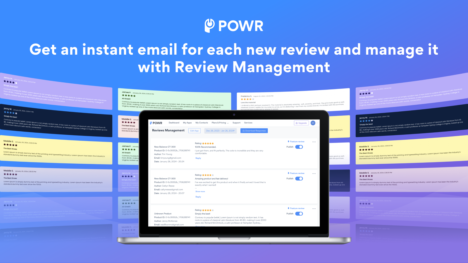 Erhalten Sie für jede neue Bewertung eine sofortige E-Mail mit Review Management.
