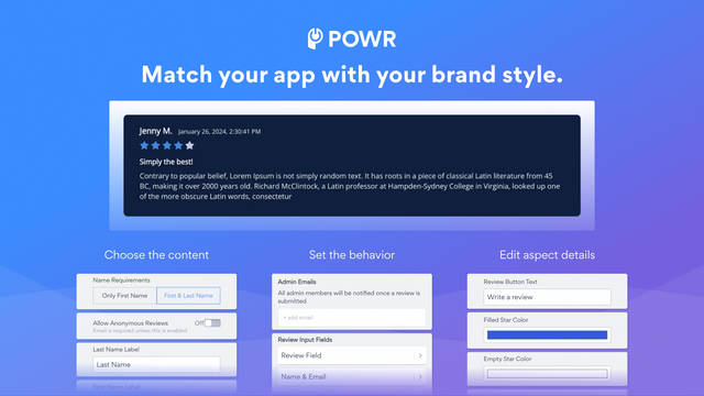 Customize your reviews & ratings app to match your brand style.