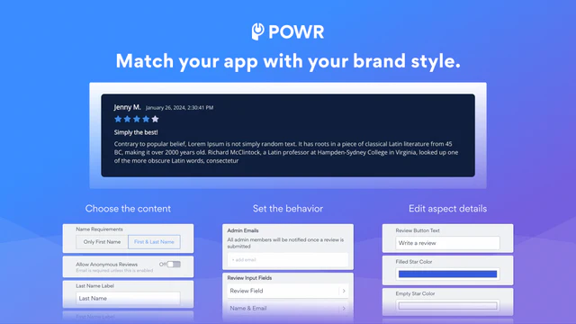 Customize your reviews & ratings app to match your brand style.