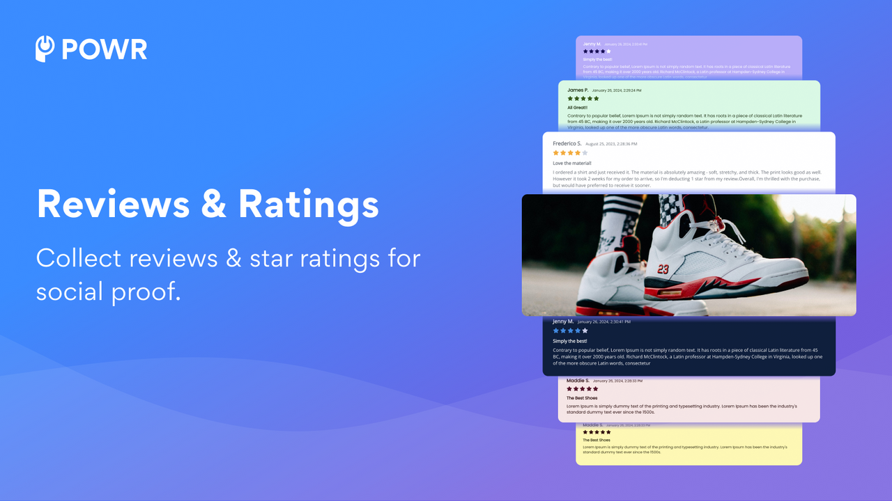 Collect customer product reviews + star ratings for social proof