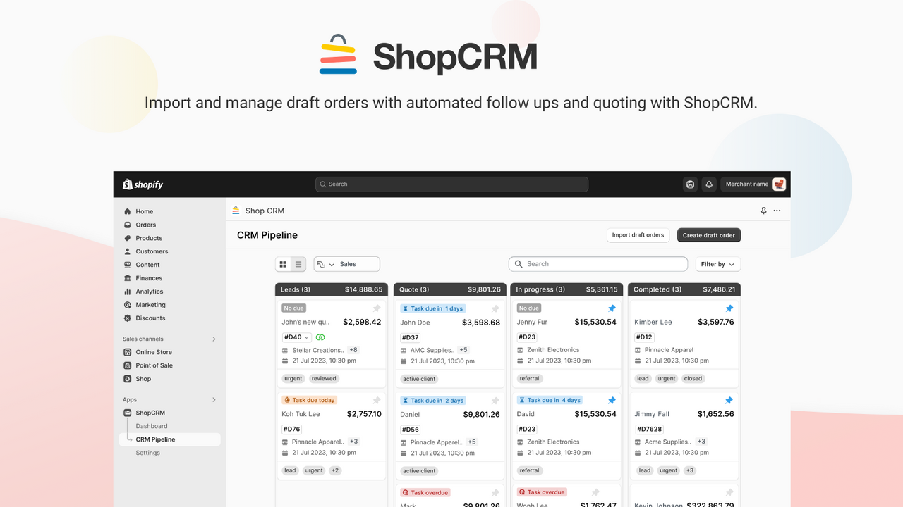 ShopCRM: Draft Order CRM Screenshot