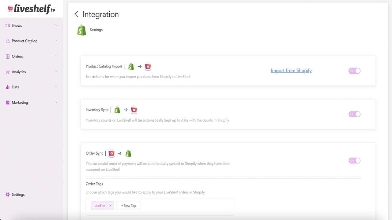 Integration settings page