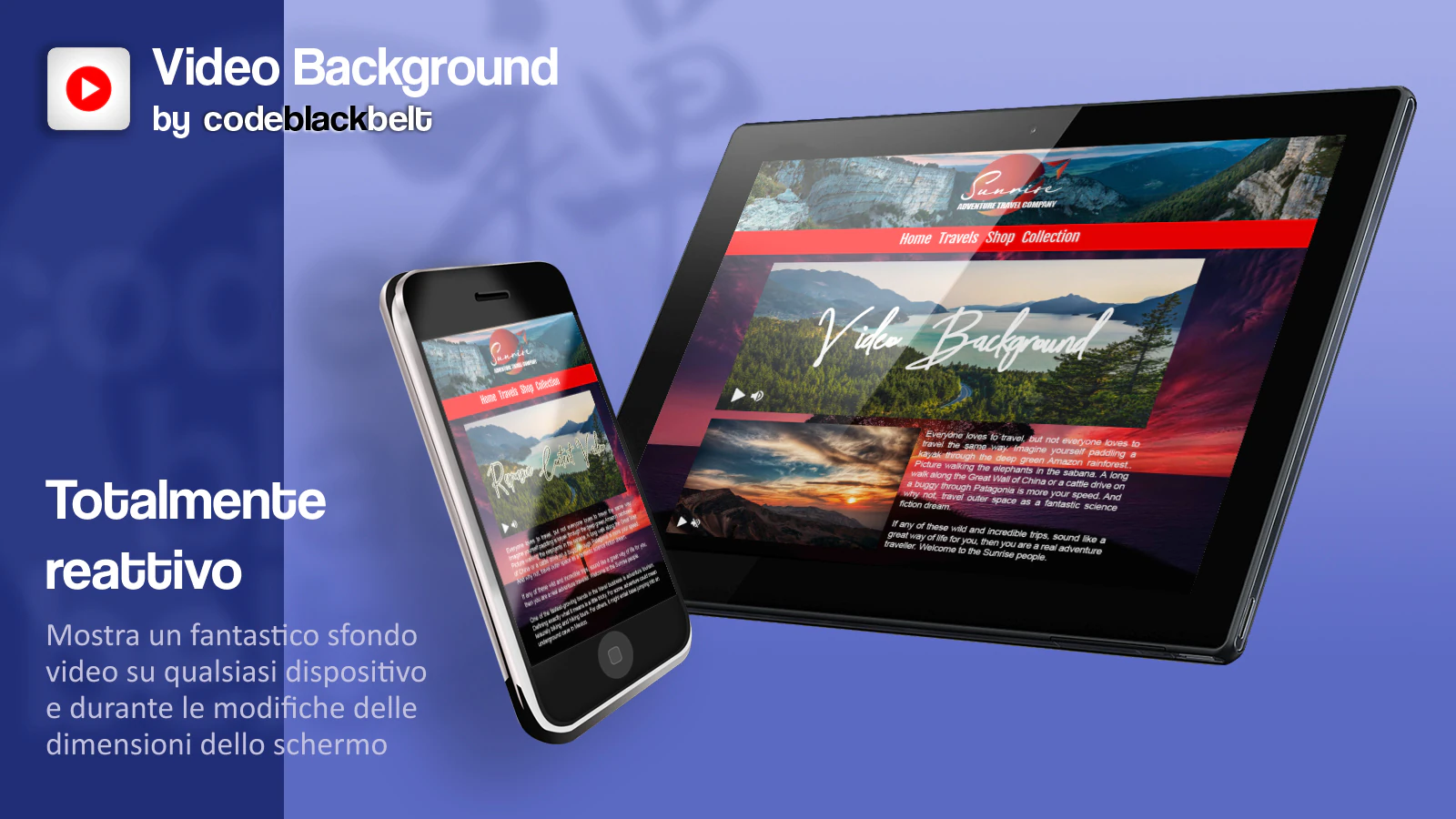 Tablet e cellulare mostrano un video del sito web