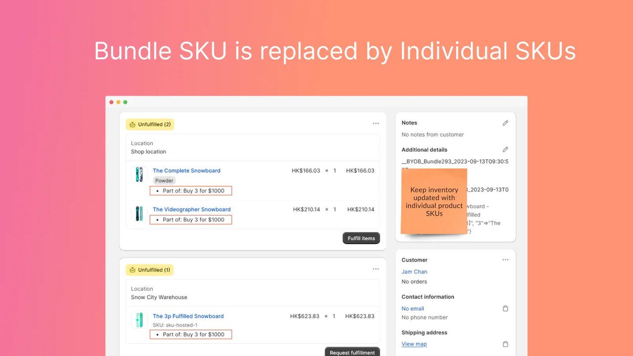 bundle sku is replaced by individual skus