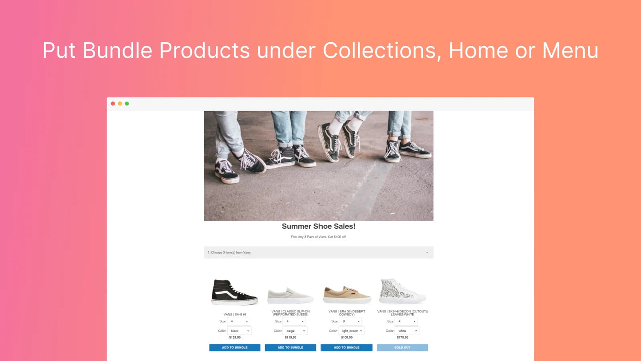 put bundle products under collections home menu