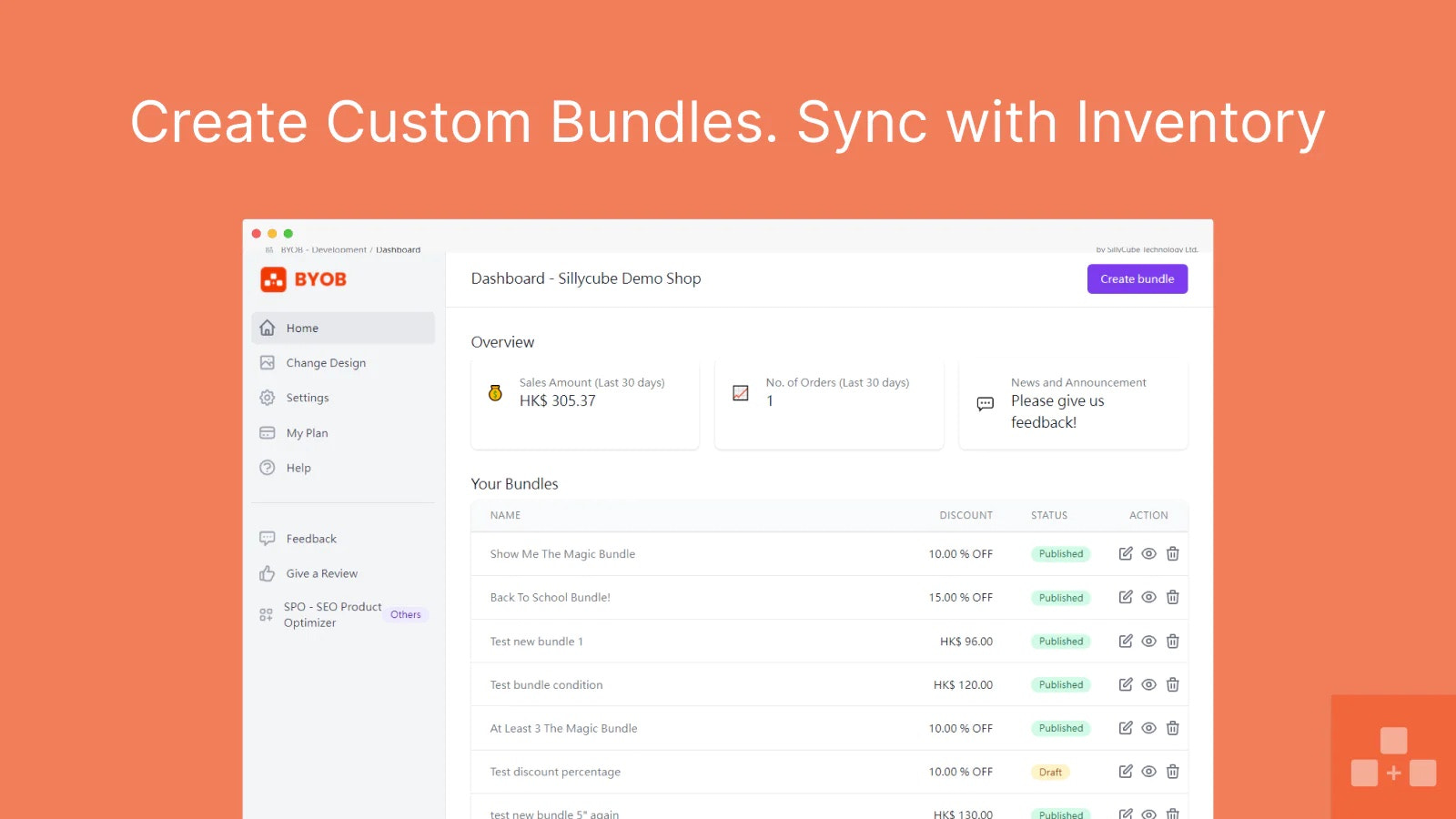 create custom bundle. sync with inventory