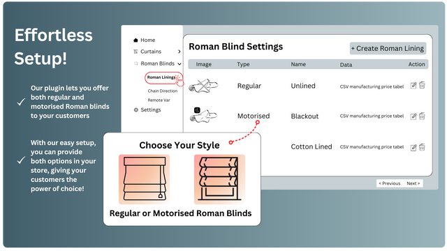 Capture d'écran de l'interface des paramètres du store romain personnalisable