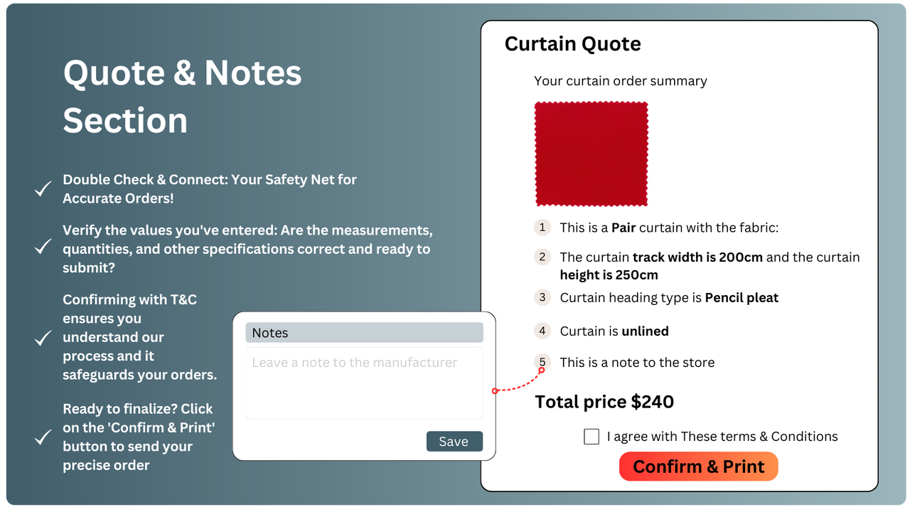 Screenshot of detailed curtain quotation form