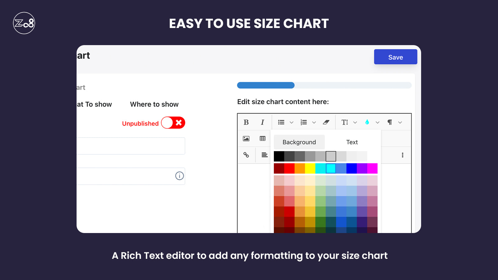 Z08 Size chart app - Multiple customizations for size chart