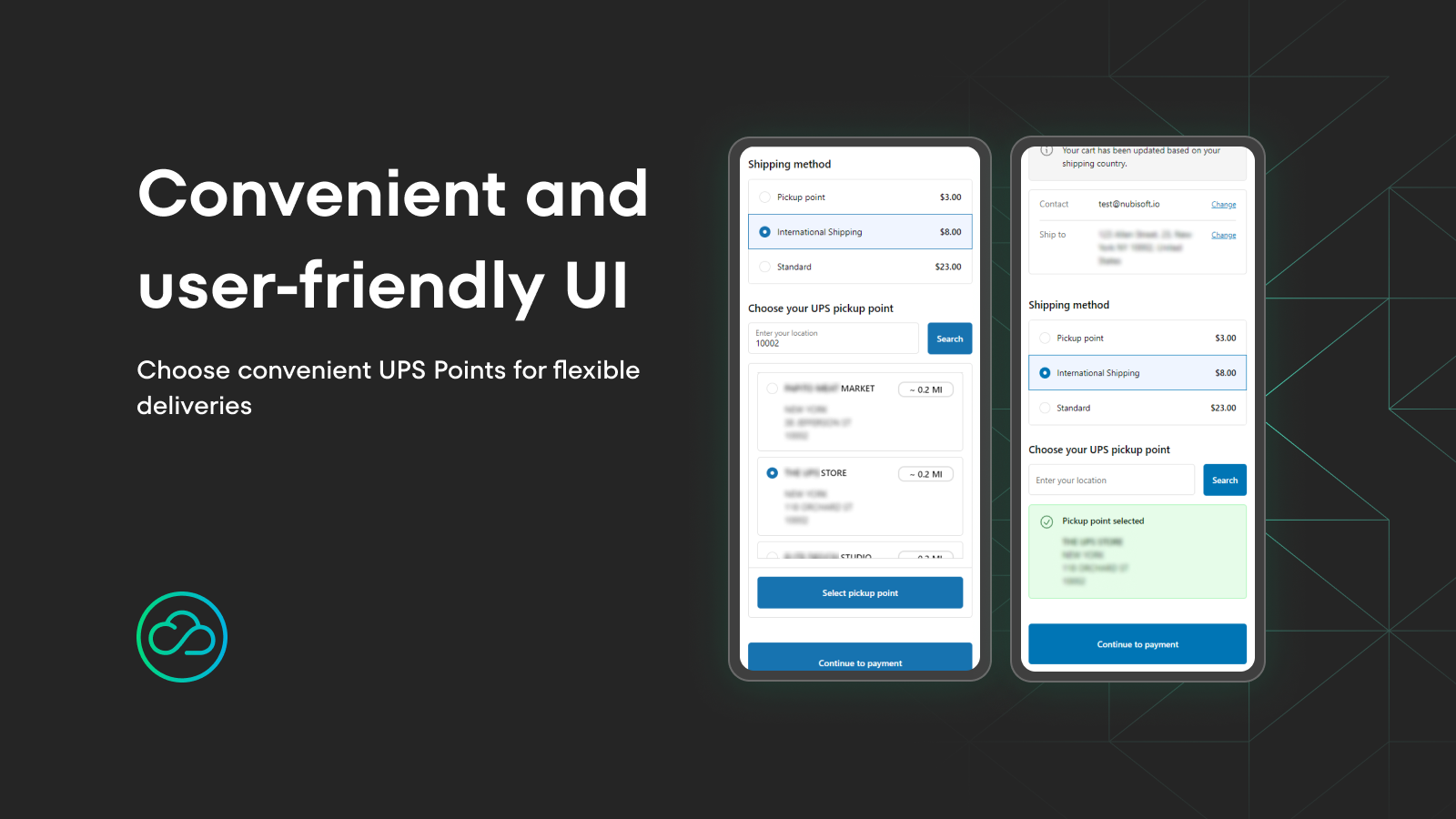 Interface utilisateur pratique de NubiSoft Pickup Points