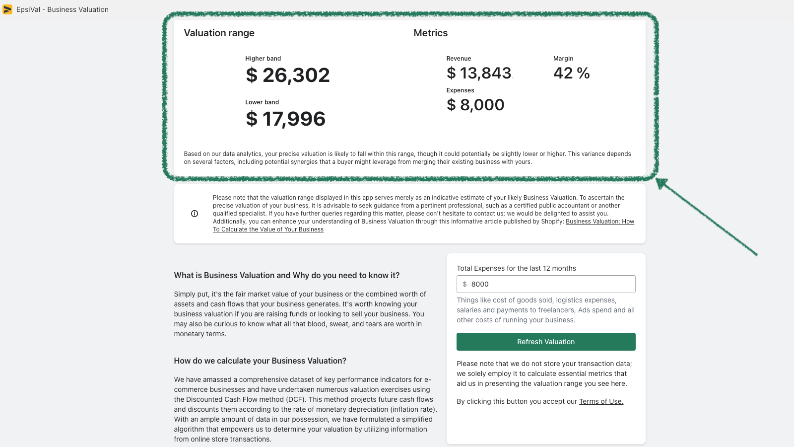 Afsnit med vurderingsområdet og performance metrics