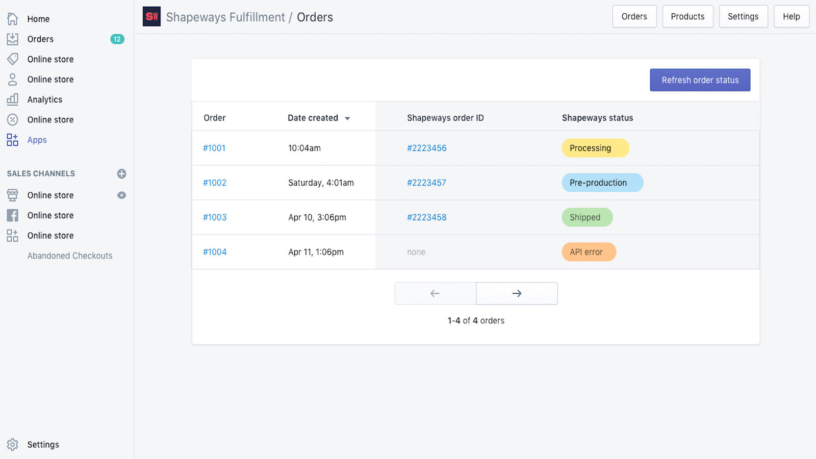 Gestion des commandes de l'application Shopify Shapeways Fulfillment