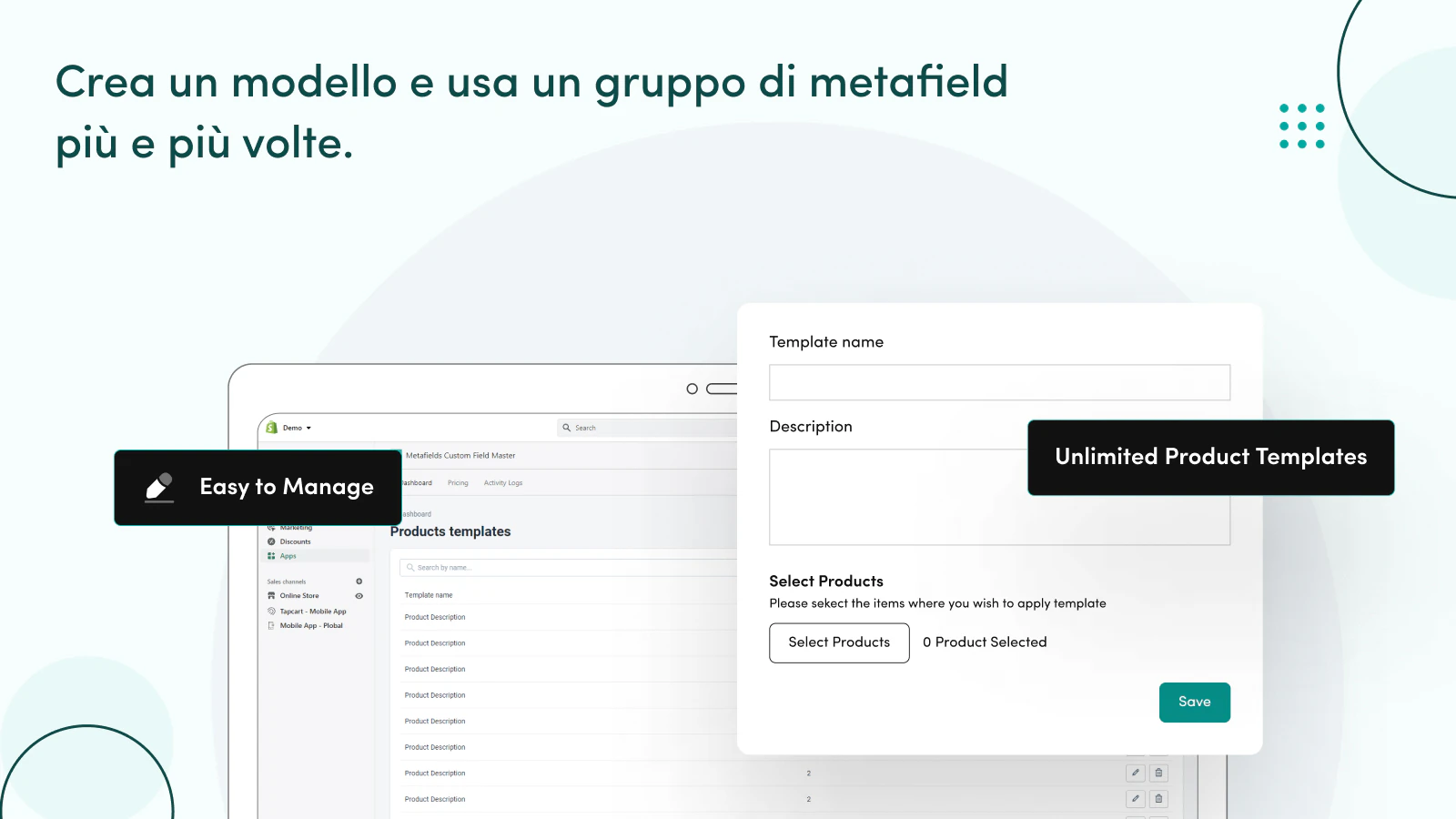 Create un modello e utilizzate un grafico di meta-campi.