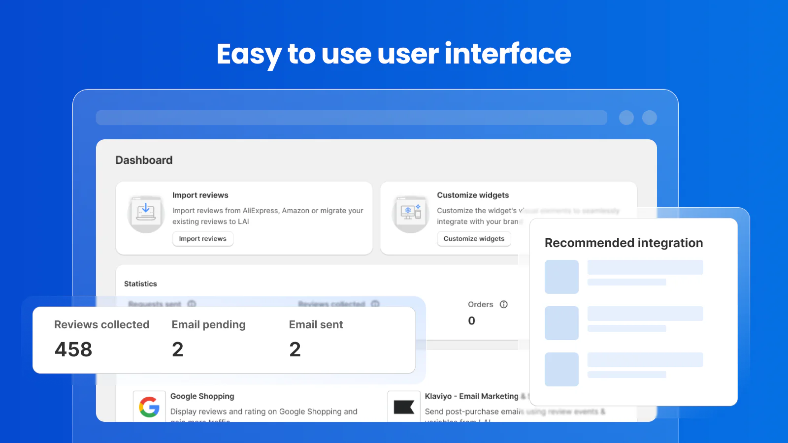 Interface de usuário fácil de usar, gerencie suas avaliações com facilidade