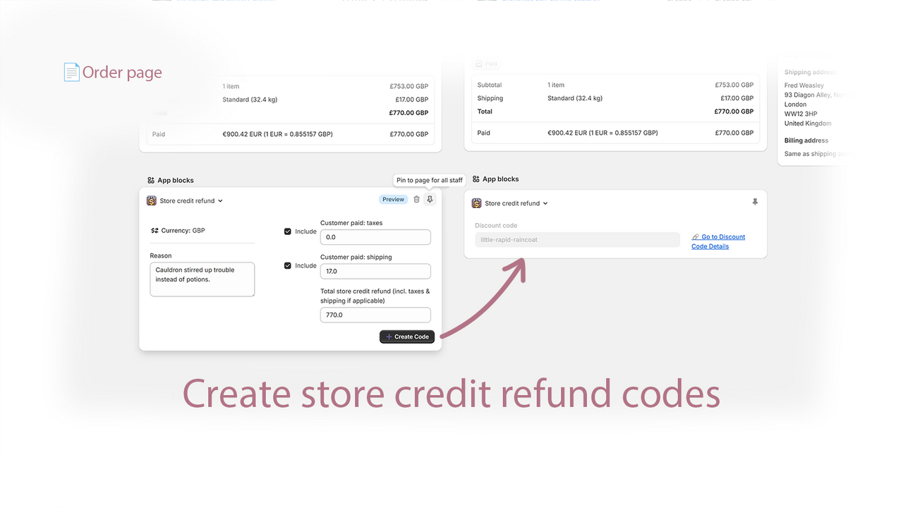 Create store credit refunds with discount codes