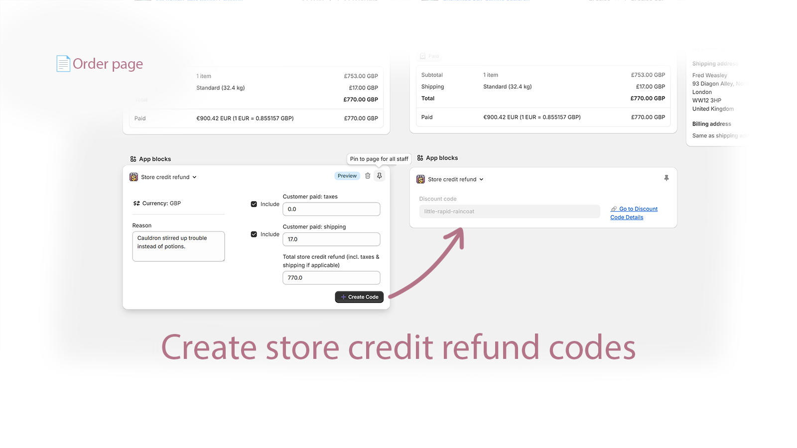 Create store credit refunds with discount codes