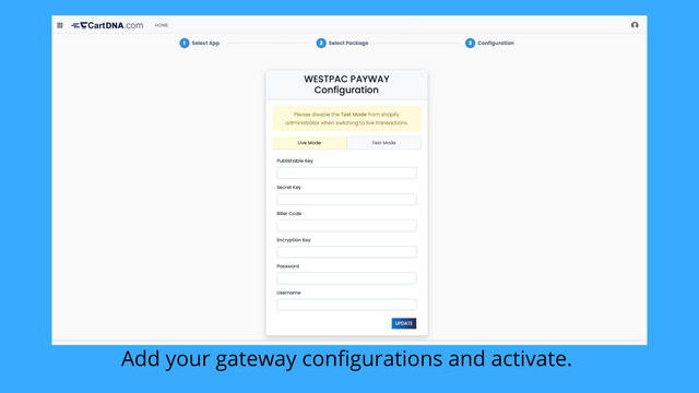 Add your gateway configurations and activate. 