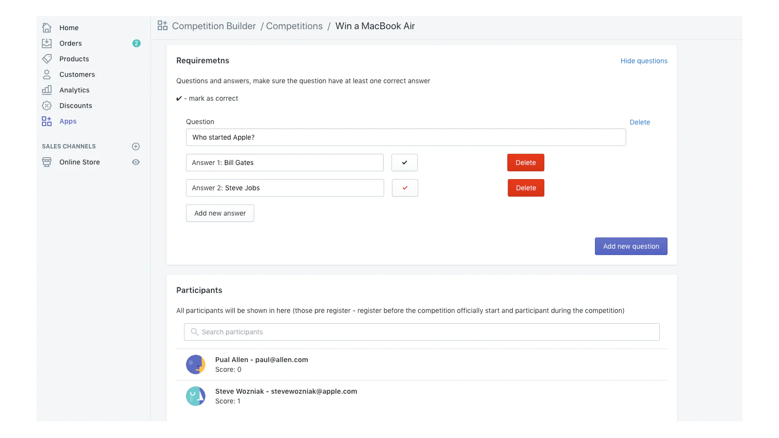 Admin - Competition requirement and participants