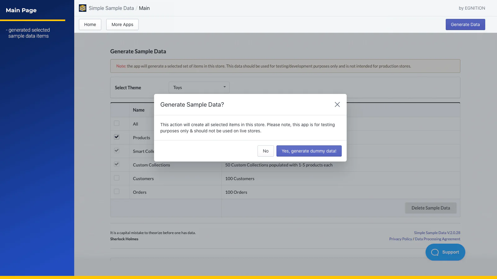 Generer Shopify Dummy Data