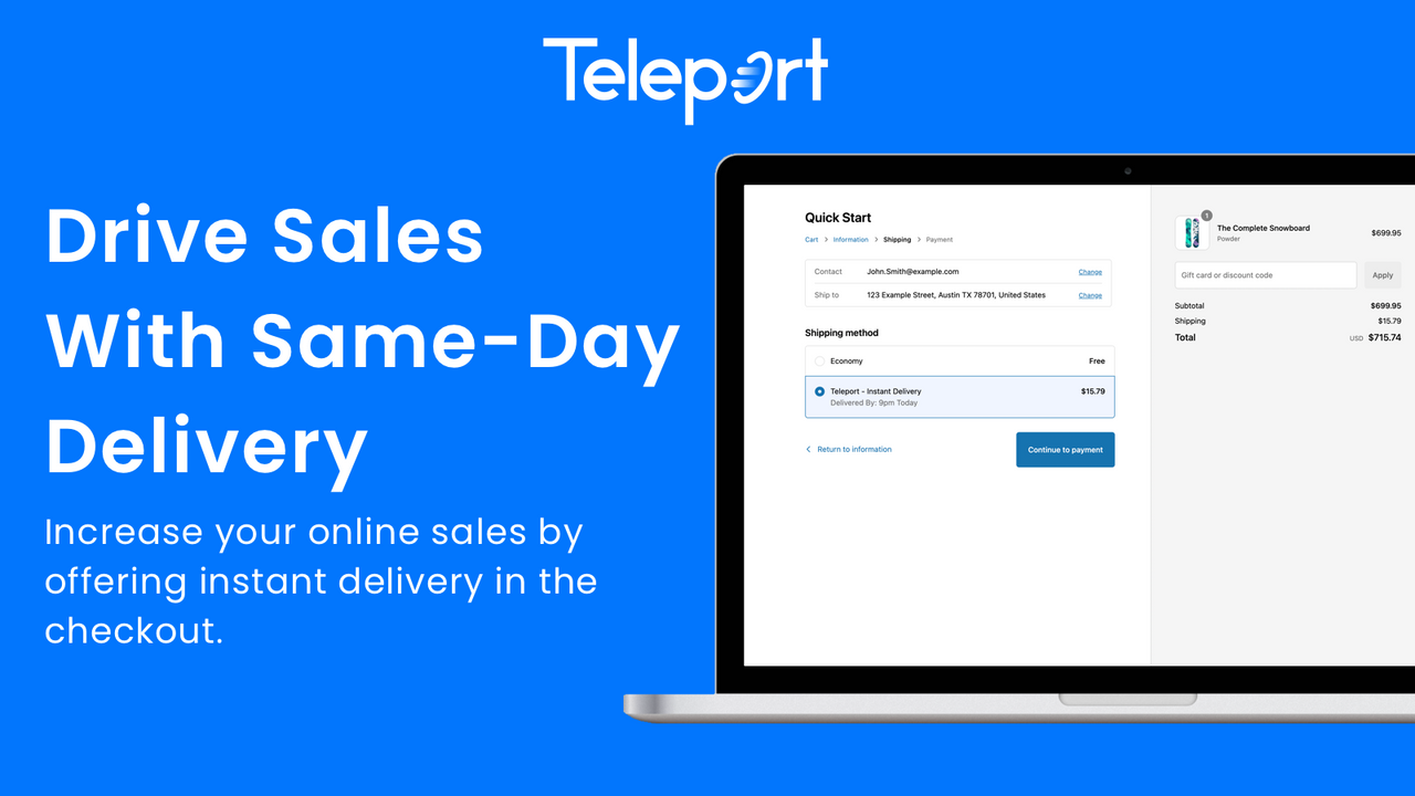 The checkout process with Teleport as a shipping option