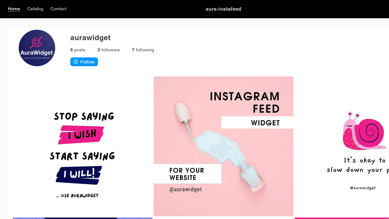 aura instafeed sur le site web