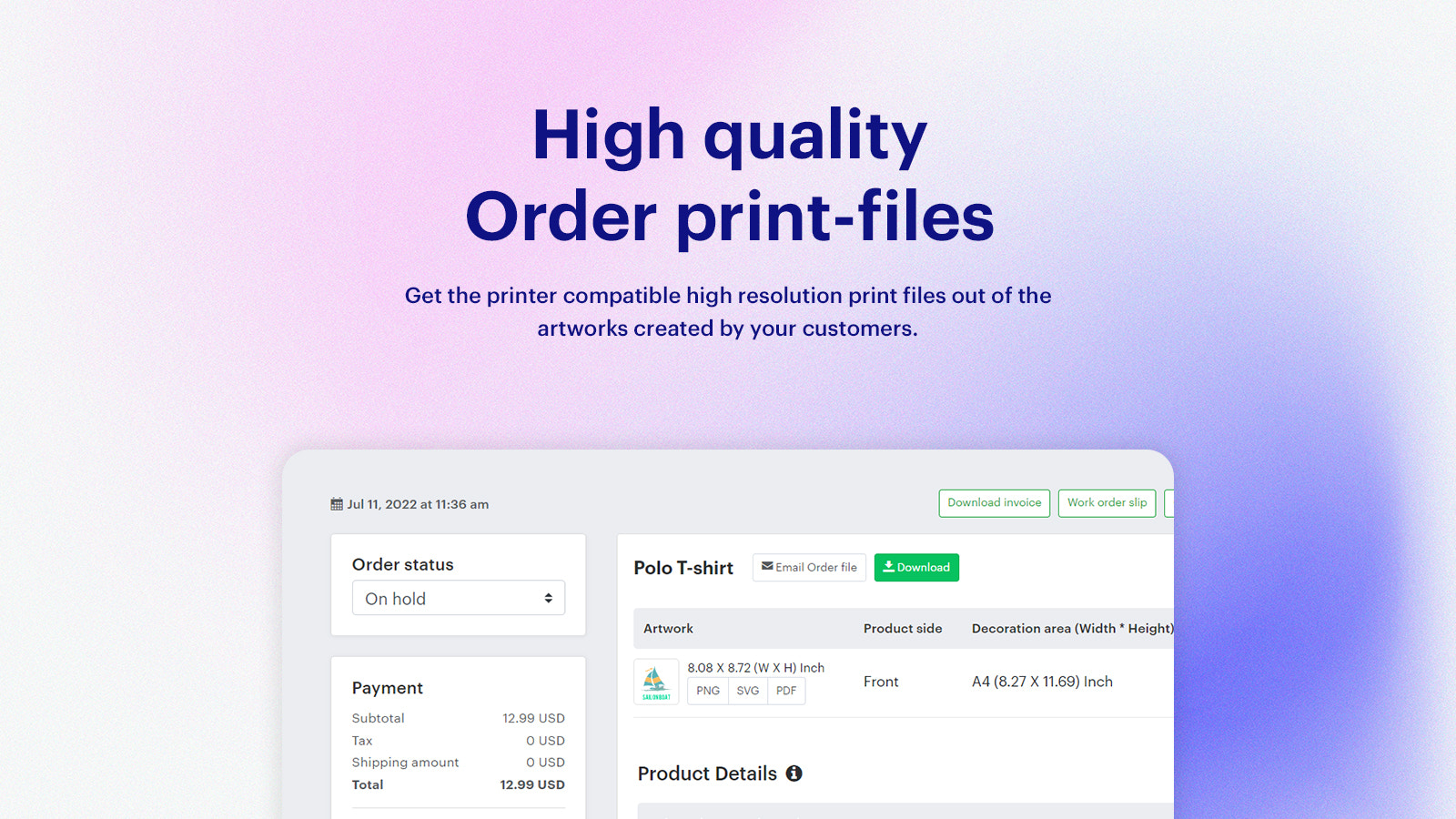 High Quality order print file generation