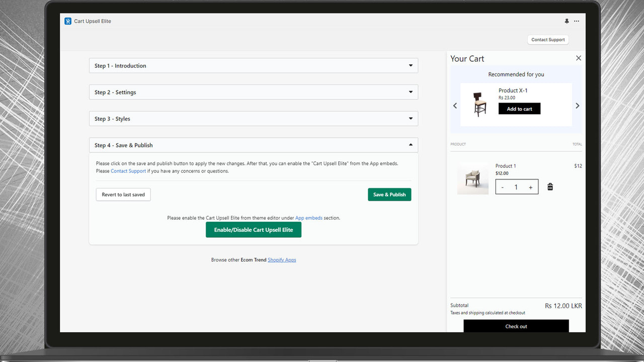 cart upsell component publishing step 4