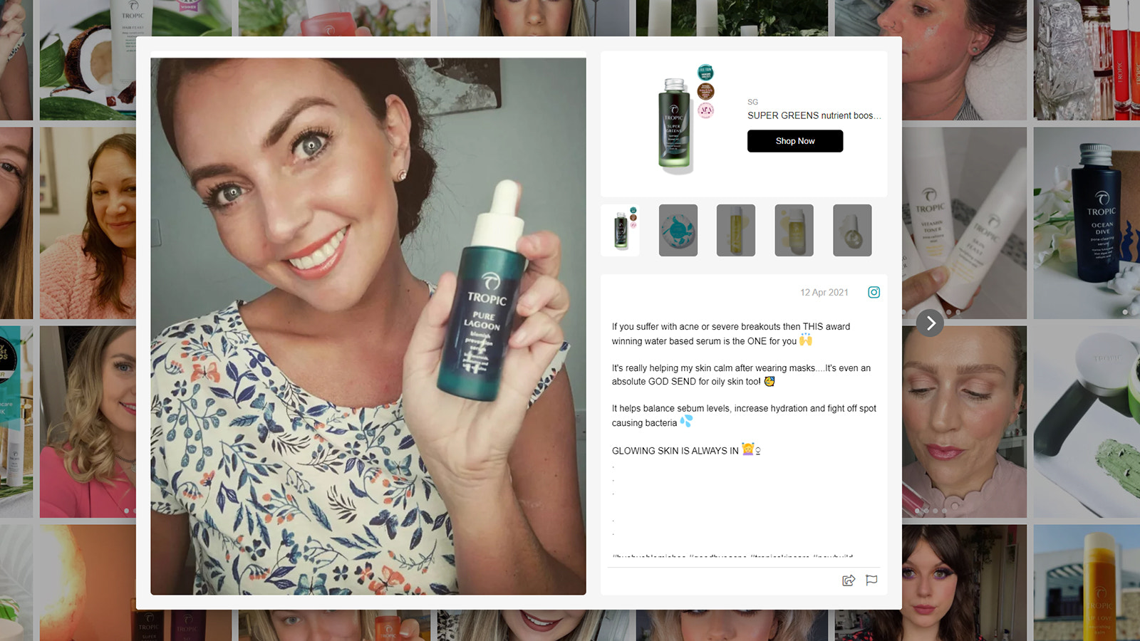 Shoppable Instagram, Tropic Skincare