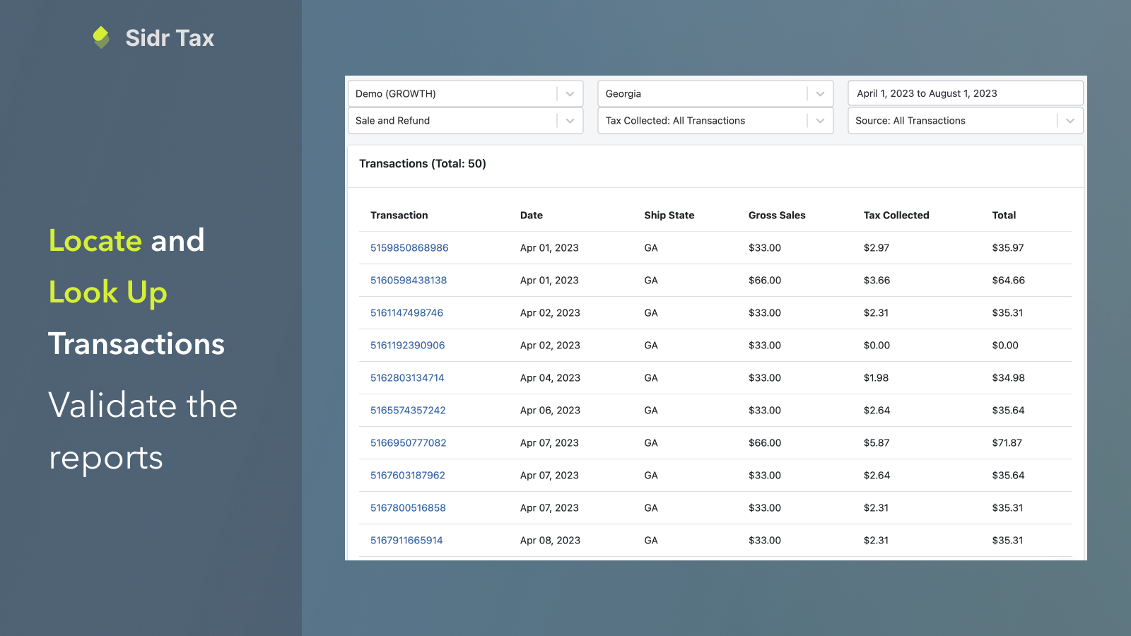 Recherche et filtrage de transactions