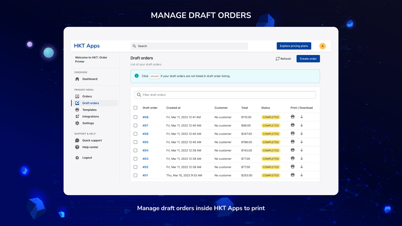 HKT: Order Printer PDF Invoice Screenshot