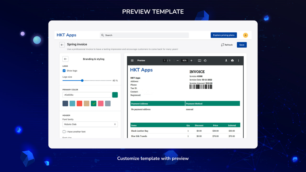 Customize template with preview