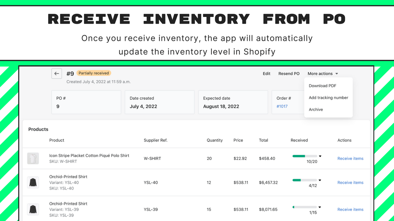 Habilita el envío automático de órdenes de compra desde pedidos de Shopify