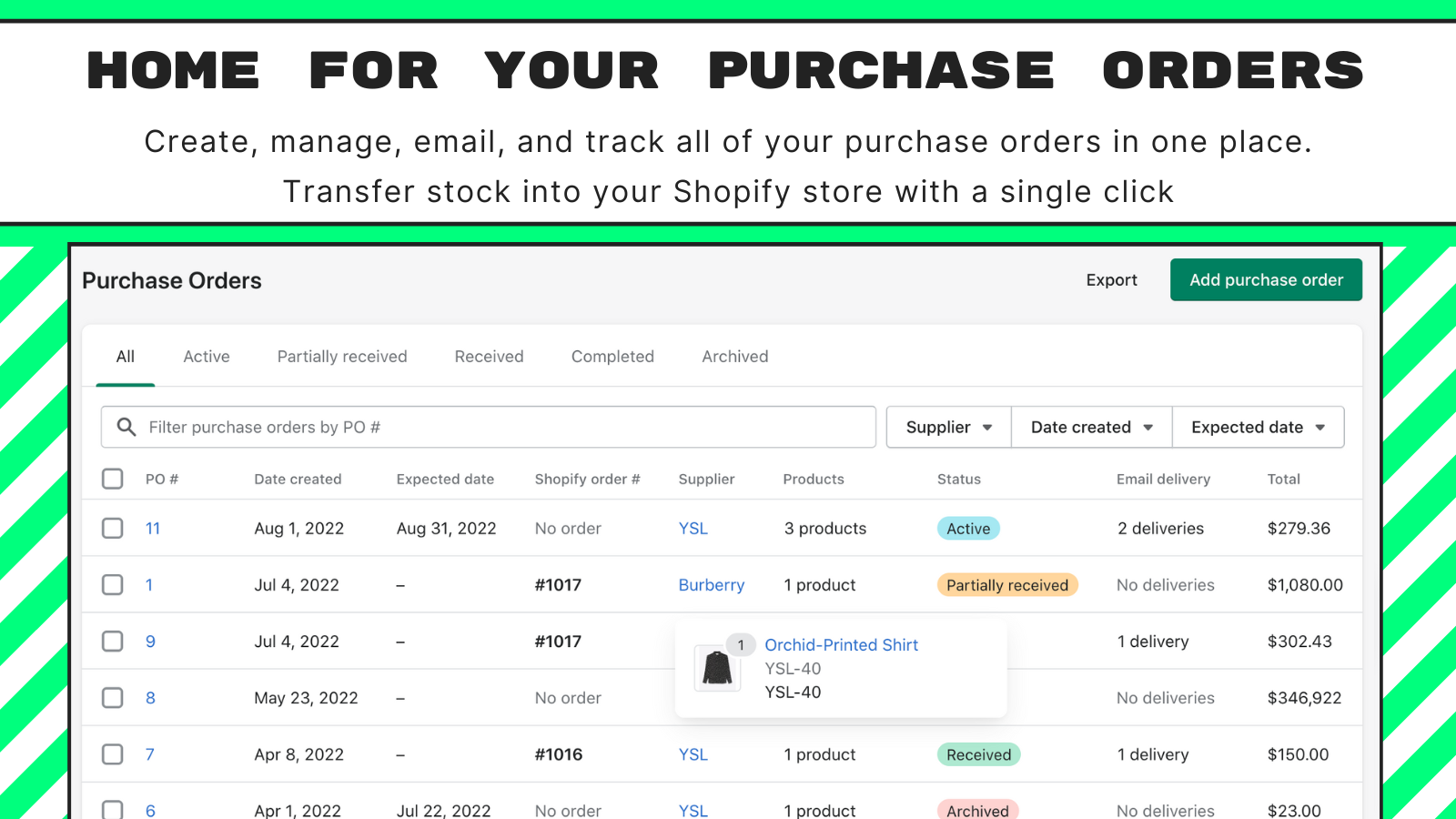 Create Professional Purchase Orders from Shopify orders