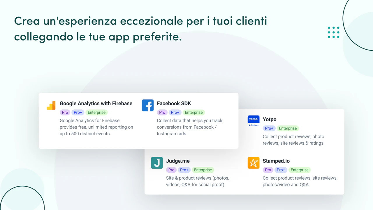 Collegate oltre 30 app con la vostra app mobile di Shopify.