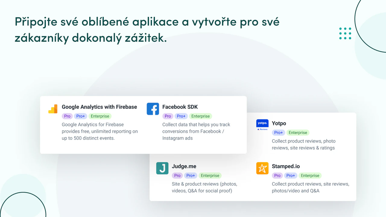 Propojte více než 30 aplikací s mobilní aplikací Shopify.