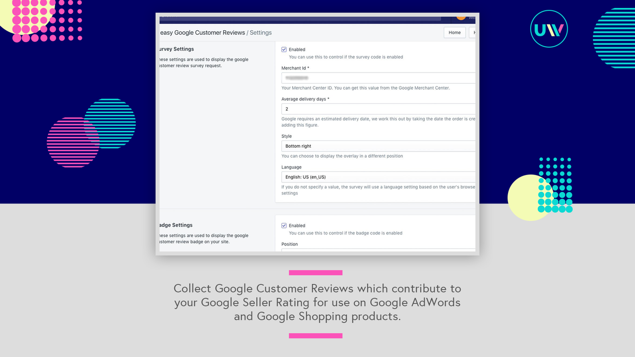 Página de configuração do Google Customer Reviews