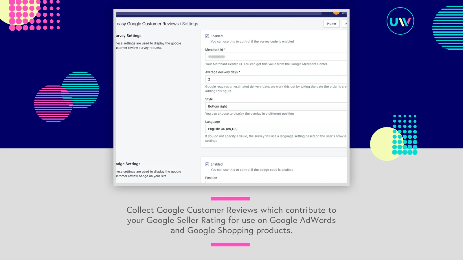 Página de configuración de Opiniones de Clientes de Google