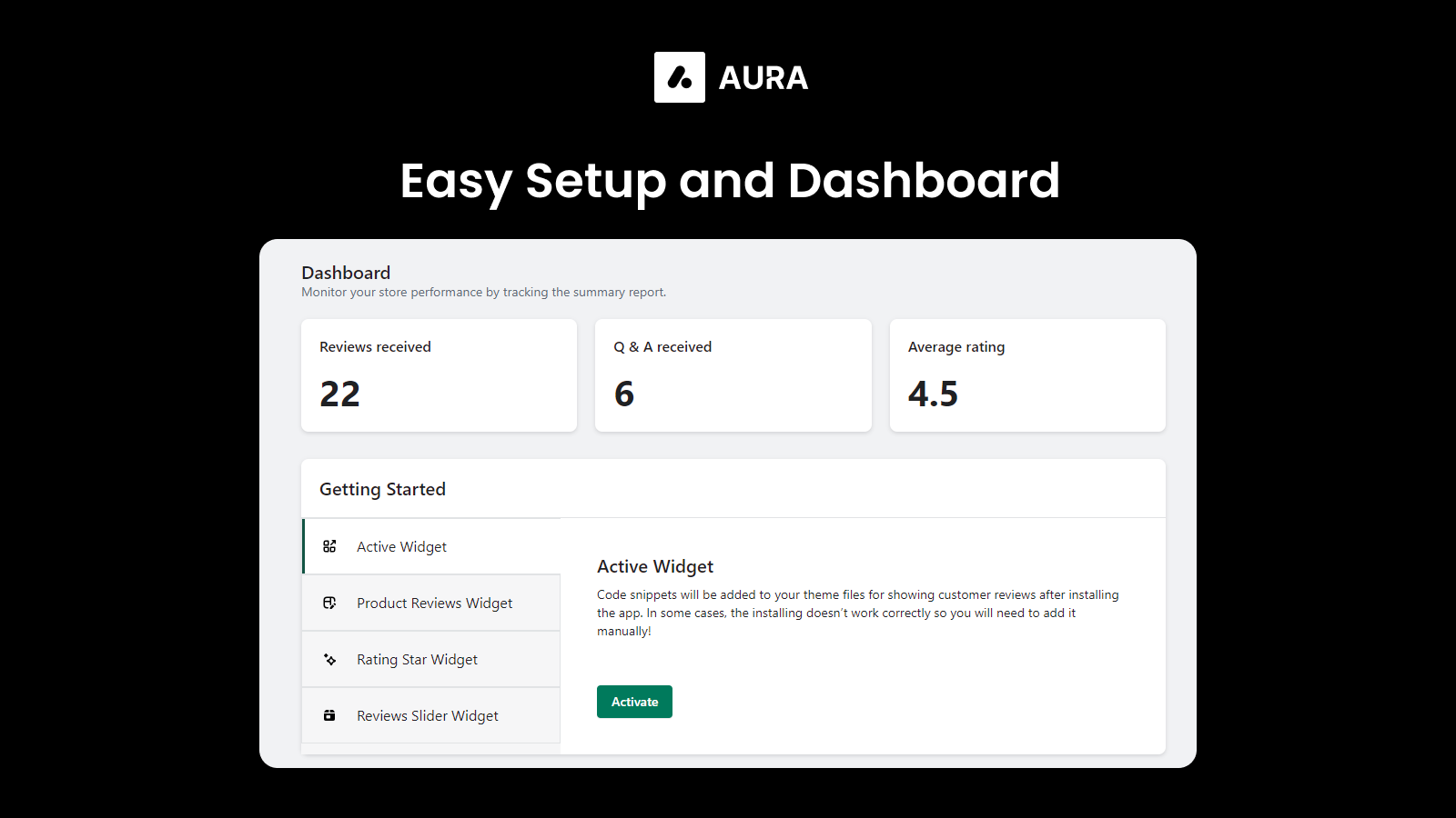 Easy setup and dashboard - Aura