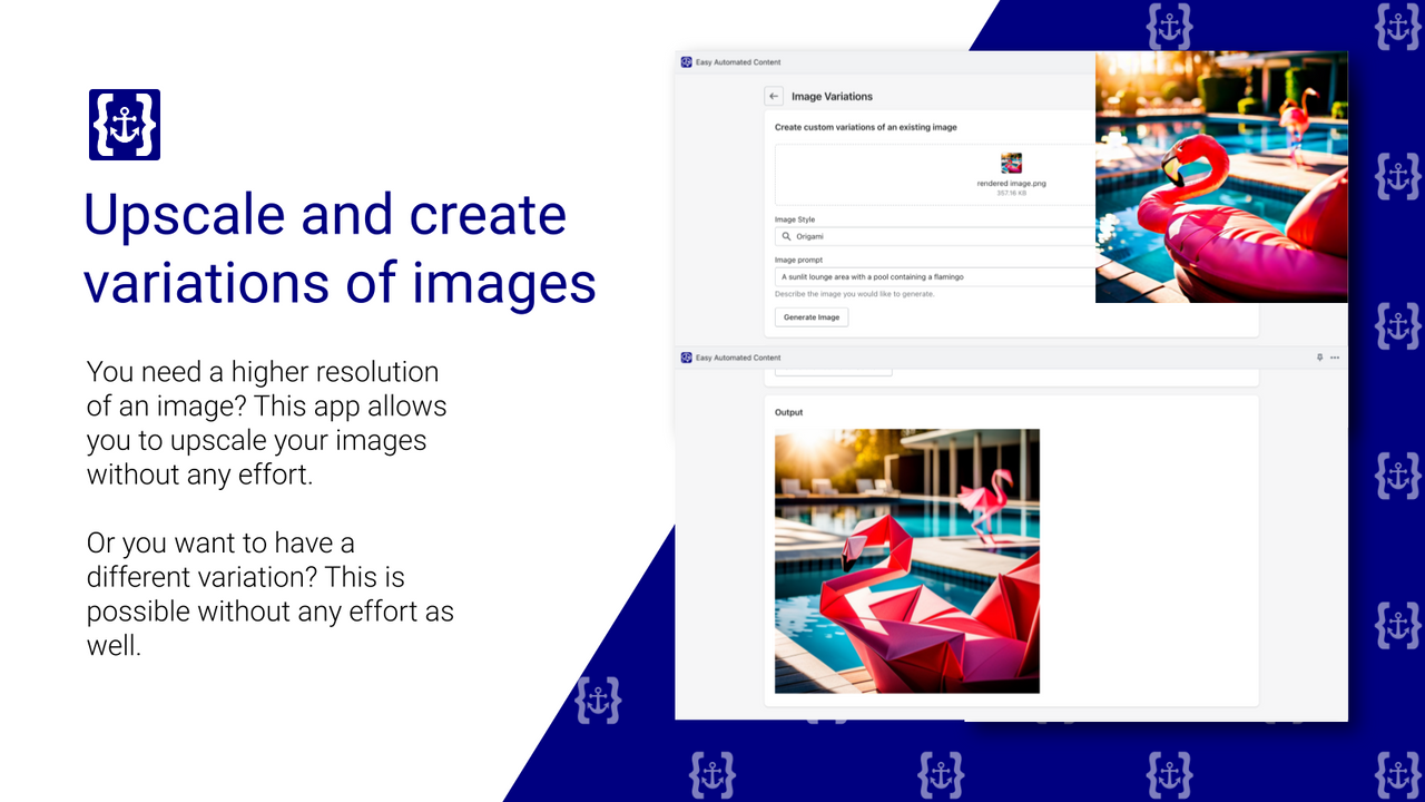 Create variations or upscale existing images with the help of AI