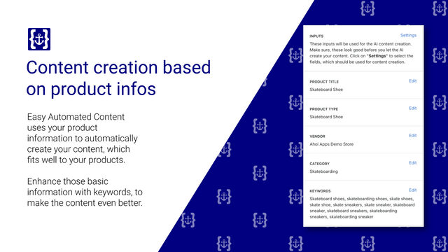 Création de contenu basée sur les informations du produit.