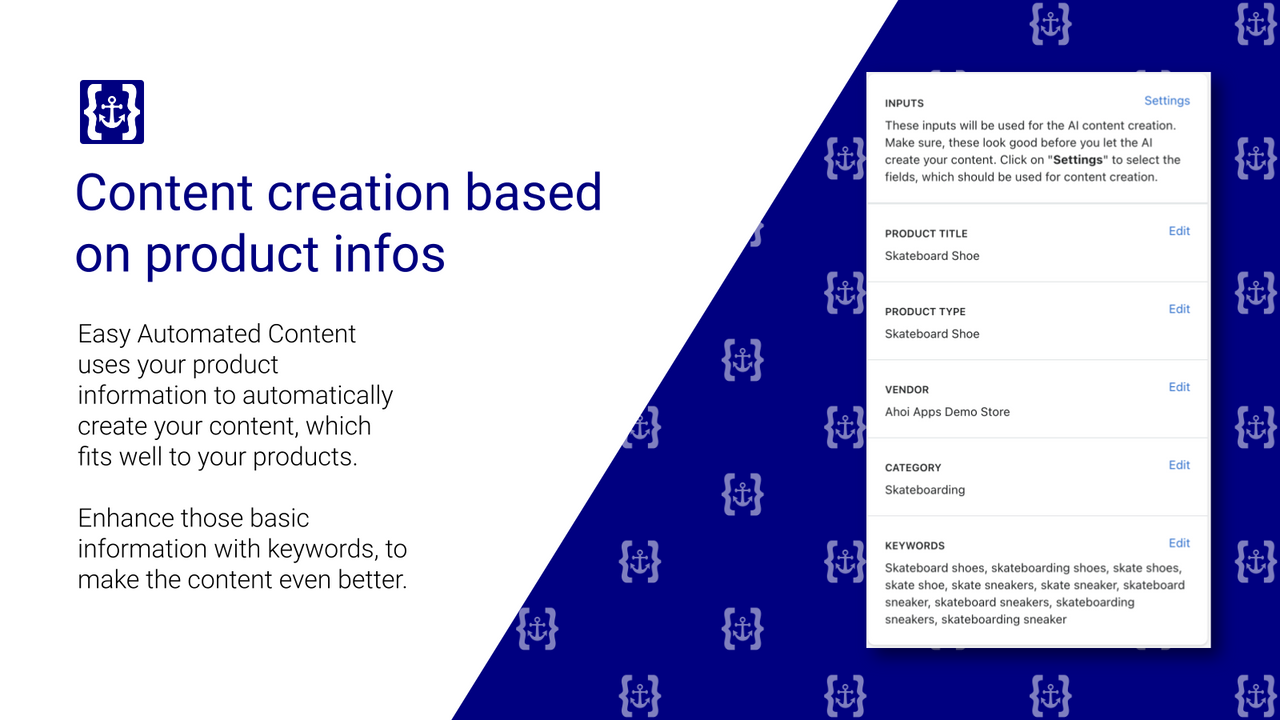 Inhoudscreatie op basis van productinformatie.