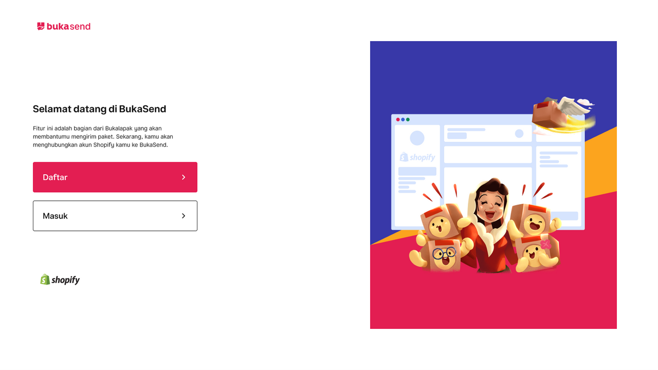 BukaSend - Shopify login page
