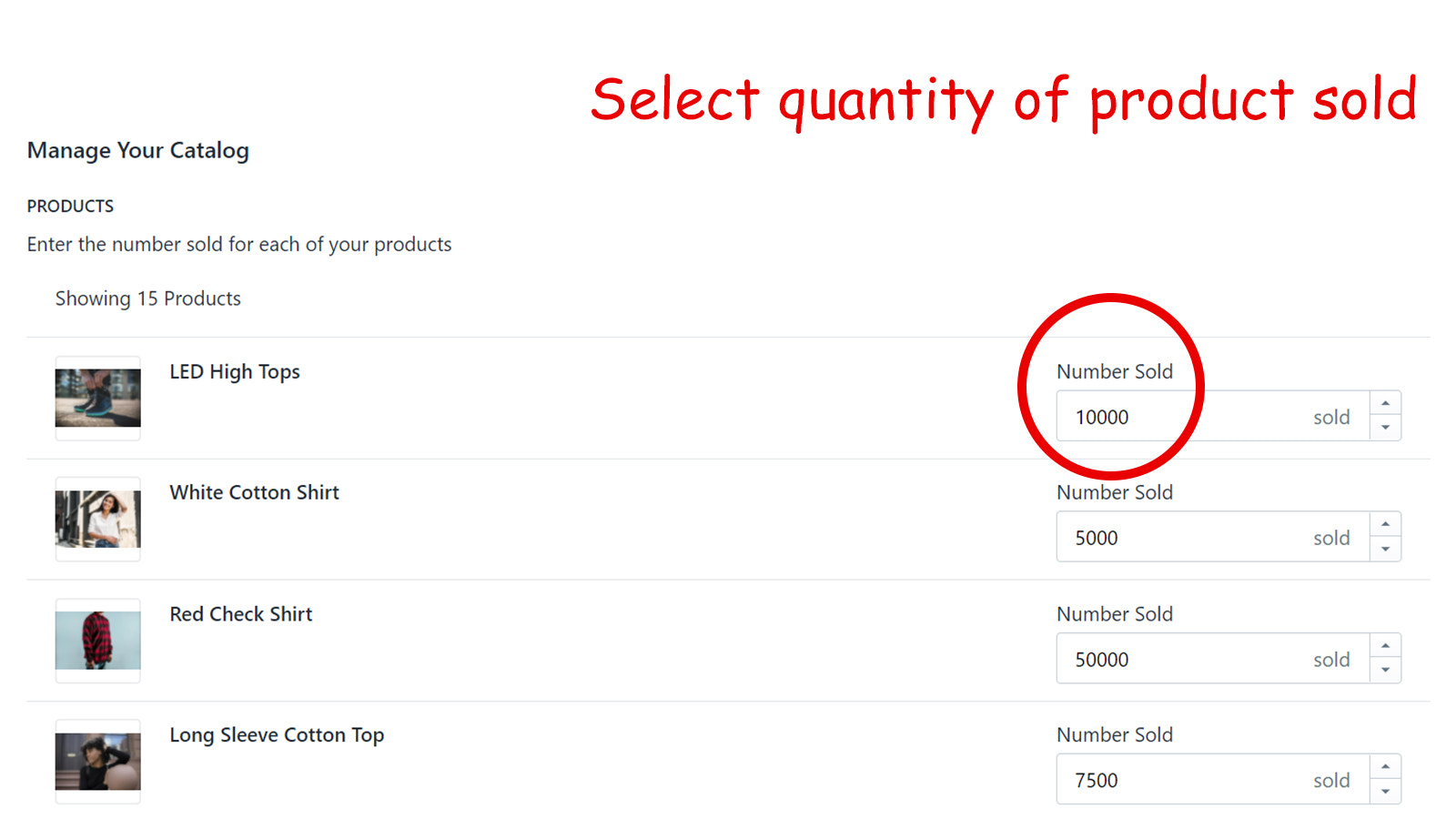 Select quantity of product sold