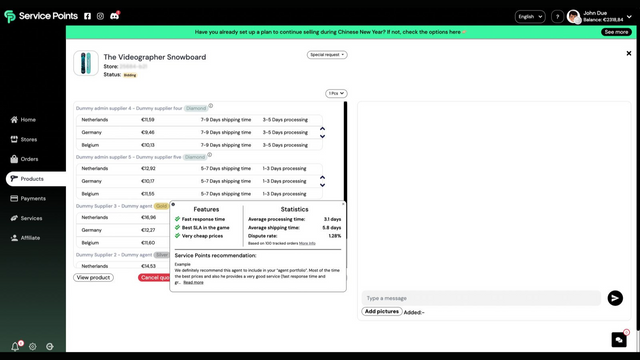 Supplier performance and bidding section