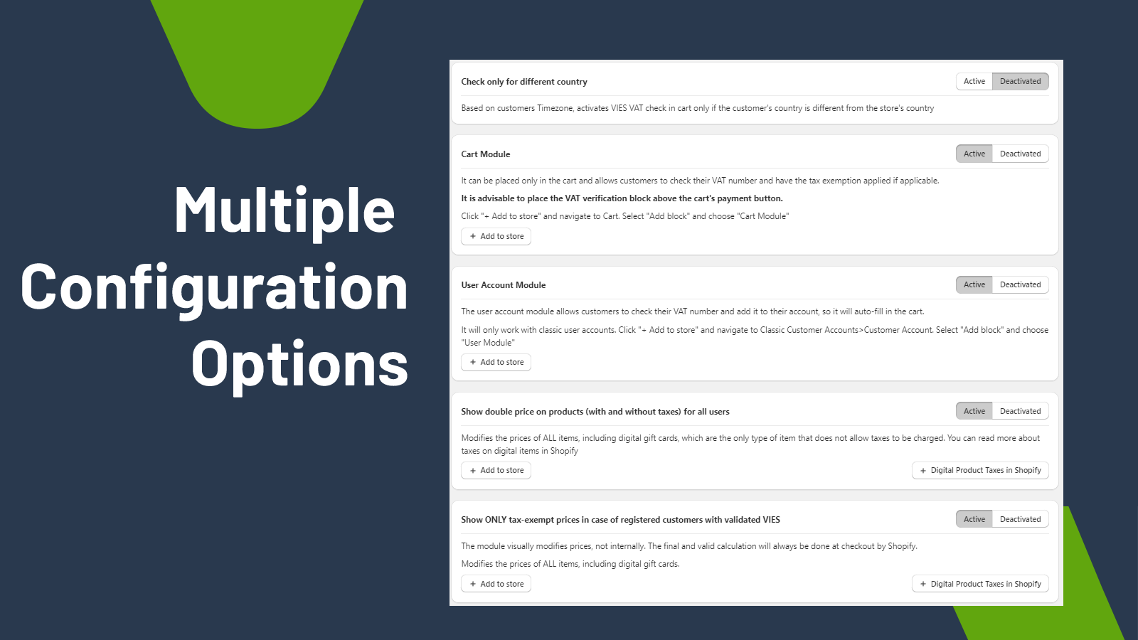 Multiple configuration options