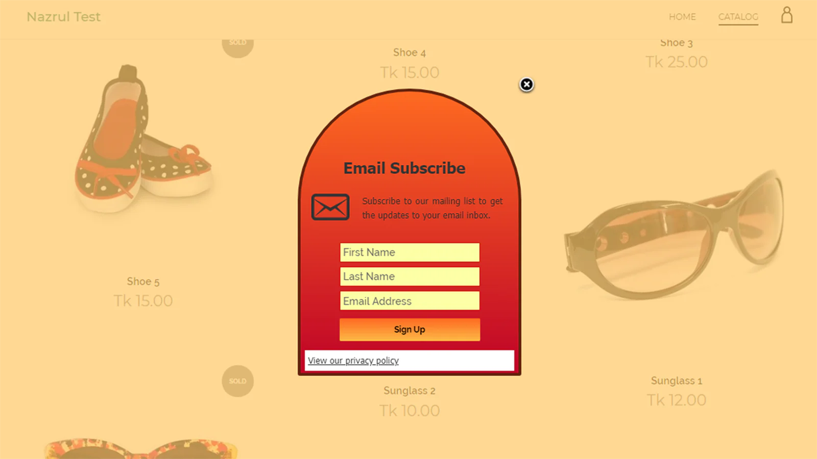 Popup personalizado con configuraciones de diseño configuradas